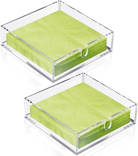 Miniatura 7 de Acrylic Cocktail Napkin Holder for Table, Clear Beverage Napkin Holder Square Rectangle for Dinner, Kitchen, Bathroom, Restaurant, Bar (2 Pieces, 5