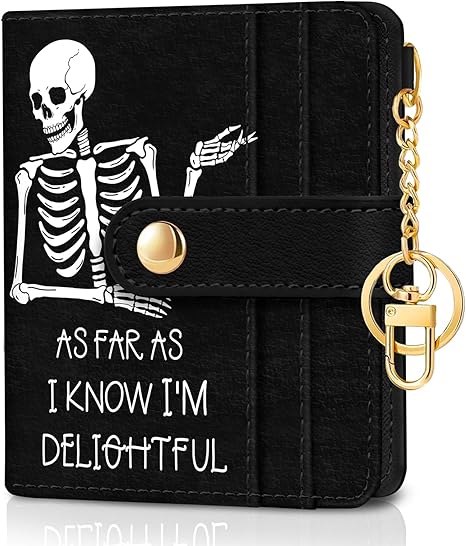 Skull Skeleton Rfid Women Wallet, Small Slim Thin Credit Card Wallet, PU Leather Bifold Cash Zipper Coin Pocket ID Window for Female Ladies Teen Girls Girly