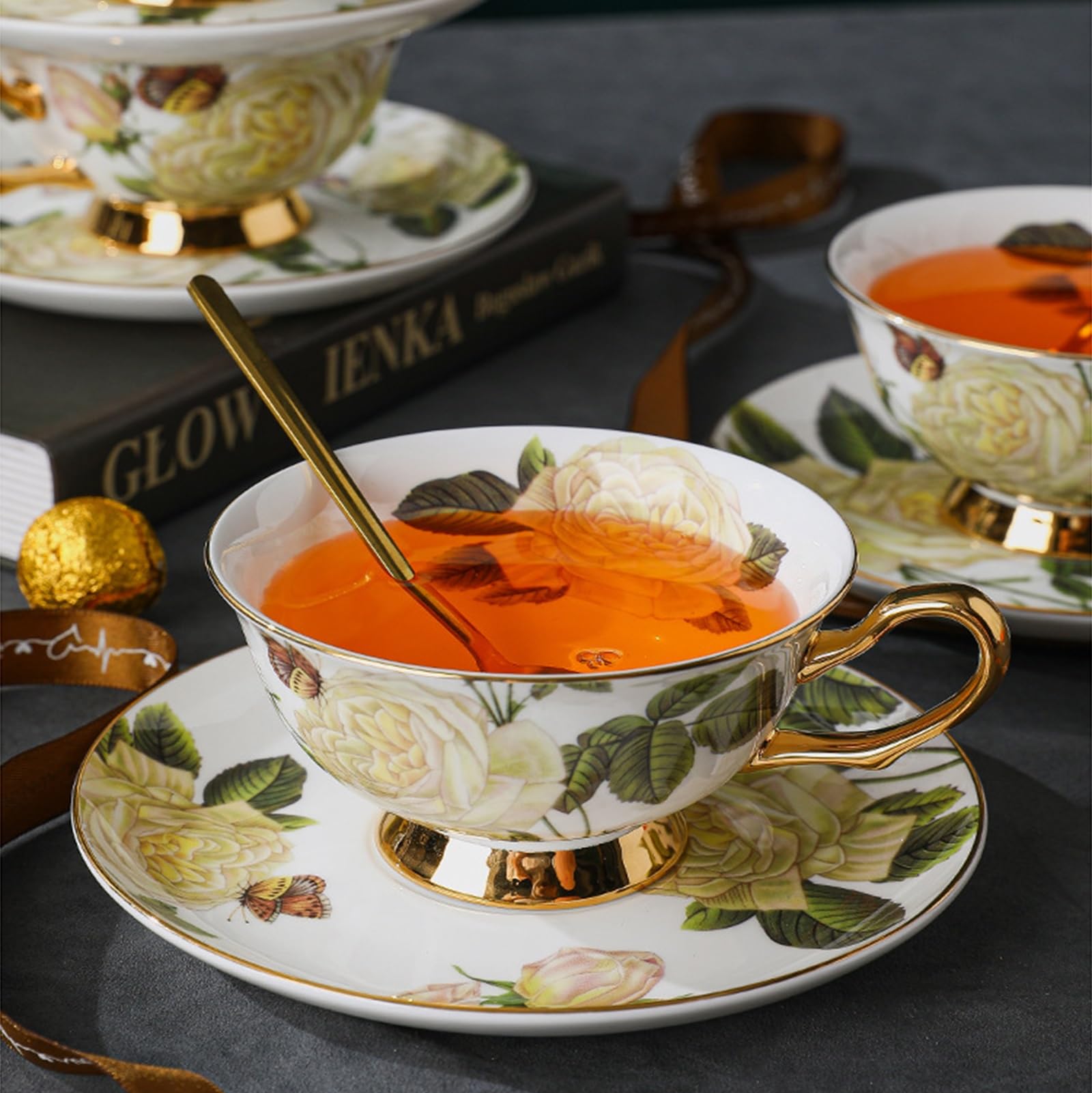 Zestaw spodków z europejskiej porcelany kostnej, zestaw spodków 2, zestaw popołudniowej herbaty, nowe pudełko prezentowe z porcelany kostnej do domu, kuchni, biura (H-5)