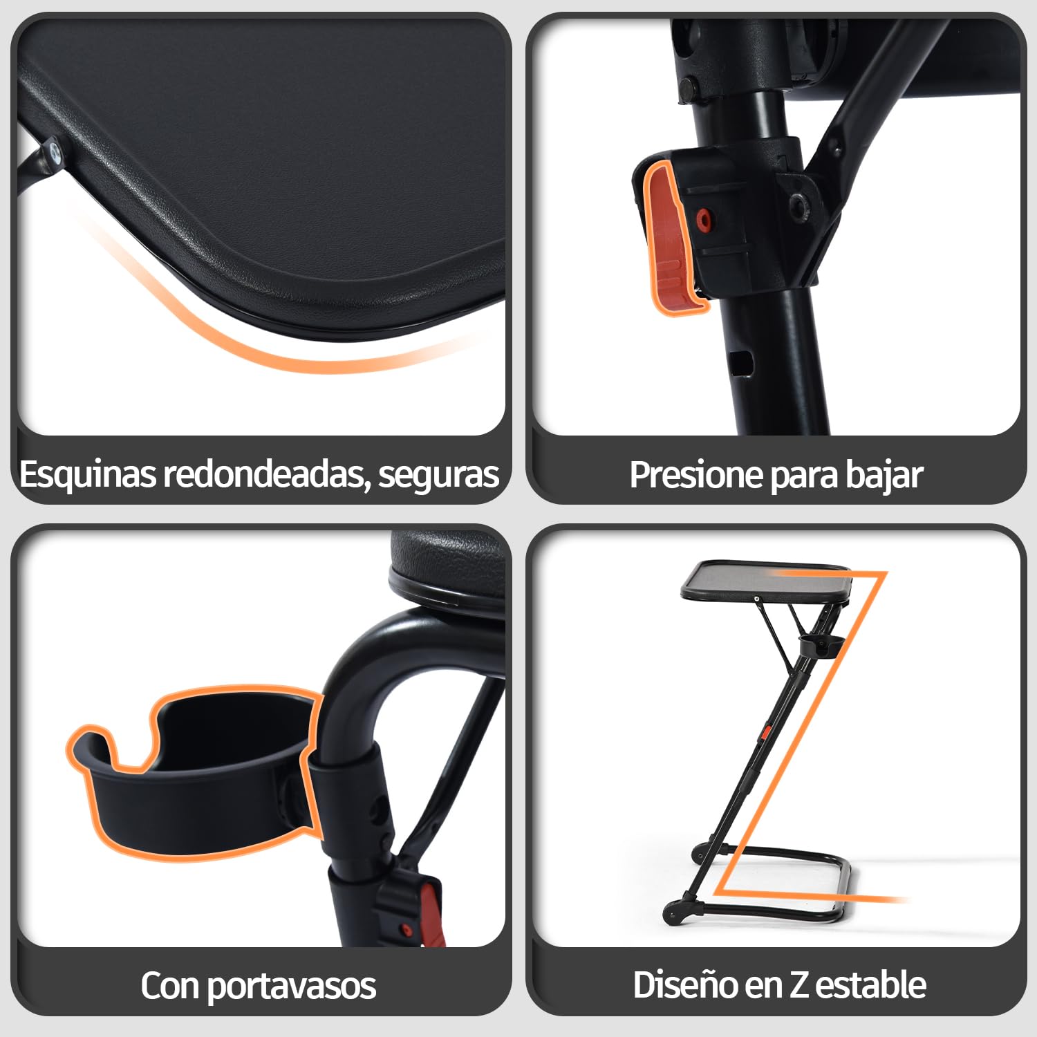 MEUBLE Cosy Escritorio Plegable Mesa Auxiliar con Altura Ajustable Sin Montaje para Ordenador Sofá Ahorro de Espacio Bandeja Cama Mesita Soportes de Regazo en Forma de Z, Negro