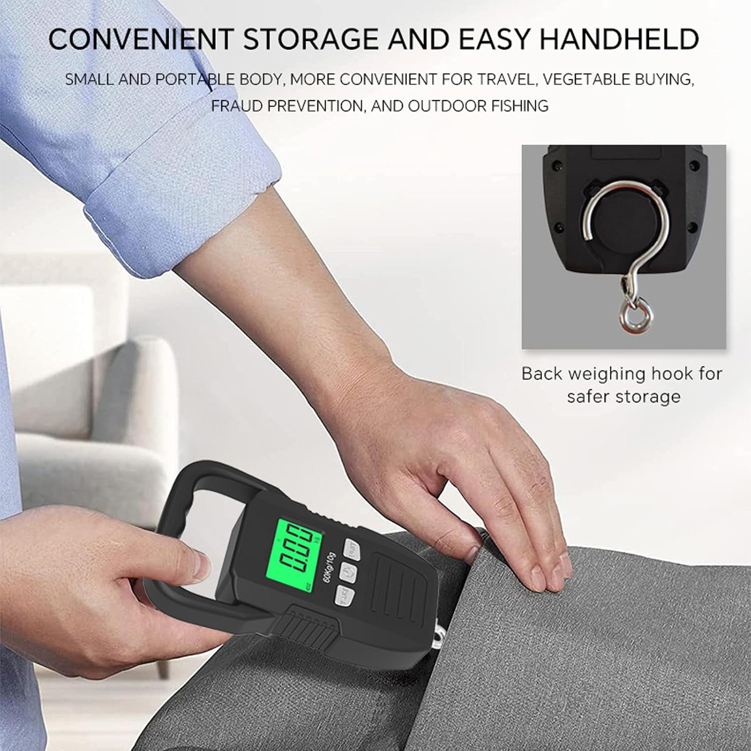 Portable Digital Weight Scale 60kg Electronic Luggage Hanging Scale Battery/USB Rechargable LCD Fishing Weighing Digital Luggage