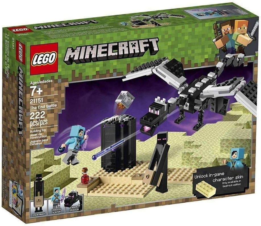 LEGO Minecraft The End Battle 21151 Ender Dragon Building Kit includes Dragon Slayer and Enderman Toy Figures for Dragon Fighting Adventures (222 Pieces)