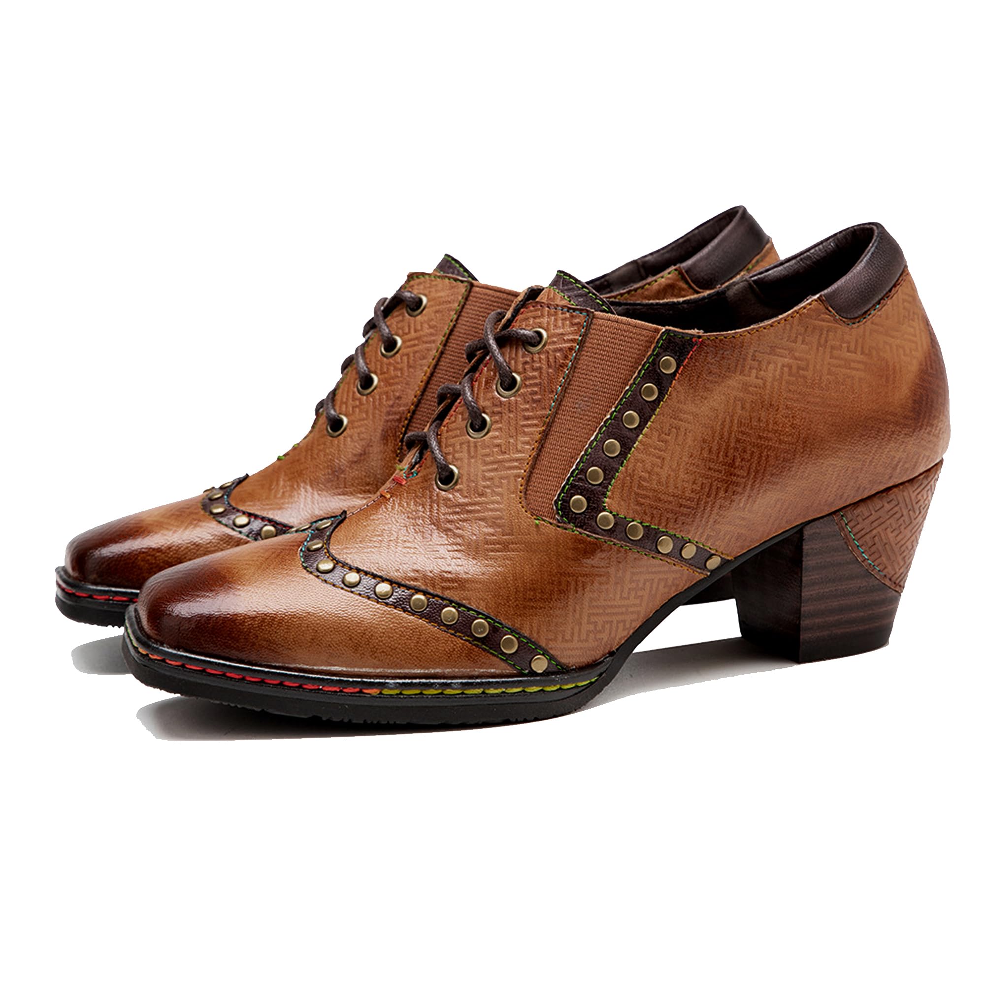 Women's Handmade Lambskin Oxford Loafers Shoes with Retro Ethnic Printed Style, Brock Design for Casual and Fashion Collegiate Style