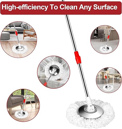 Miniatura 7 de Paquete de 3 cabezales de repuesto de trapeador giratorio para cubo de trapeador giratorio de 360 grados con sistemas de juego de escurridor,