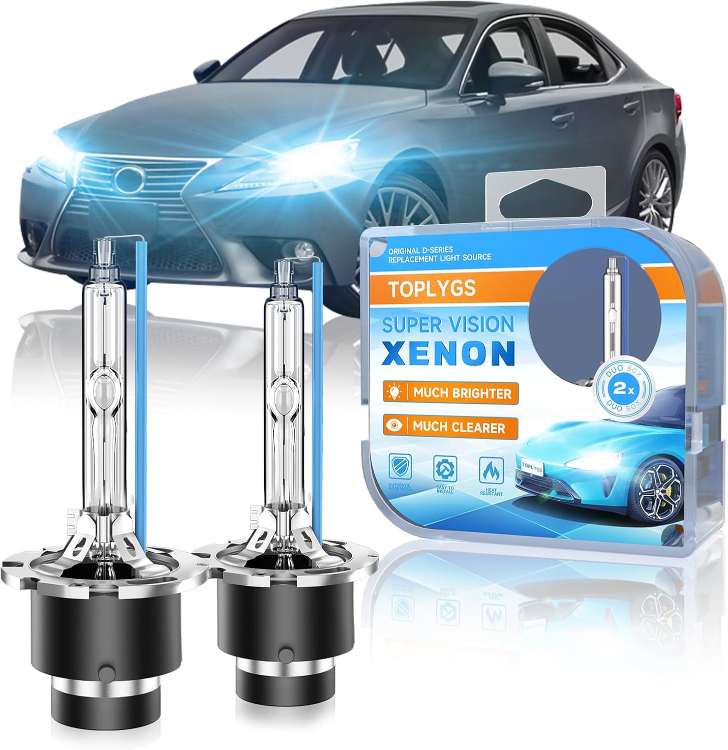 D4S HID Xenon Headlight Bulb Fit for Lexus 2006-2015 IS250 IS350 2008-2012 LS600 LS600H LS600HL, 8000K Blue, OEM High Low Beam Xenon Lights Replacement, Pack of 2
