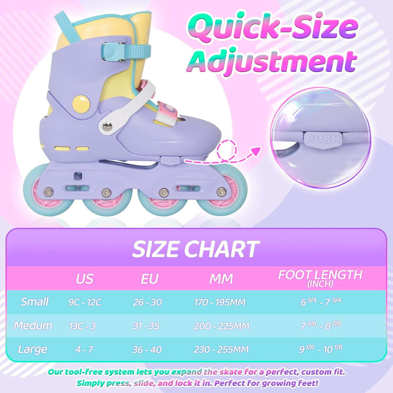 Nattork Inline Skates for Girls Kids Teens Boys Age 4-16, 4 Sizes Adjustable Blades Roller for Outdoor Indoor Birthday