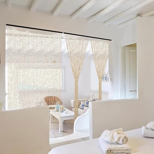 Miniatura 10 de Cortina hecha a mano con cuentas de bambú para puerta, 35.5 x 75 pulgadas, 52 hebras de cuentas colgantes para puerta, cortina hippie para