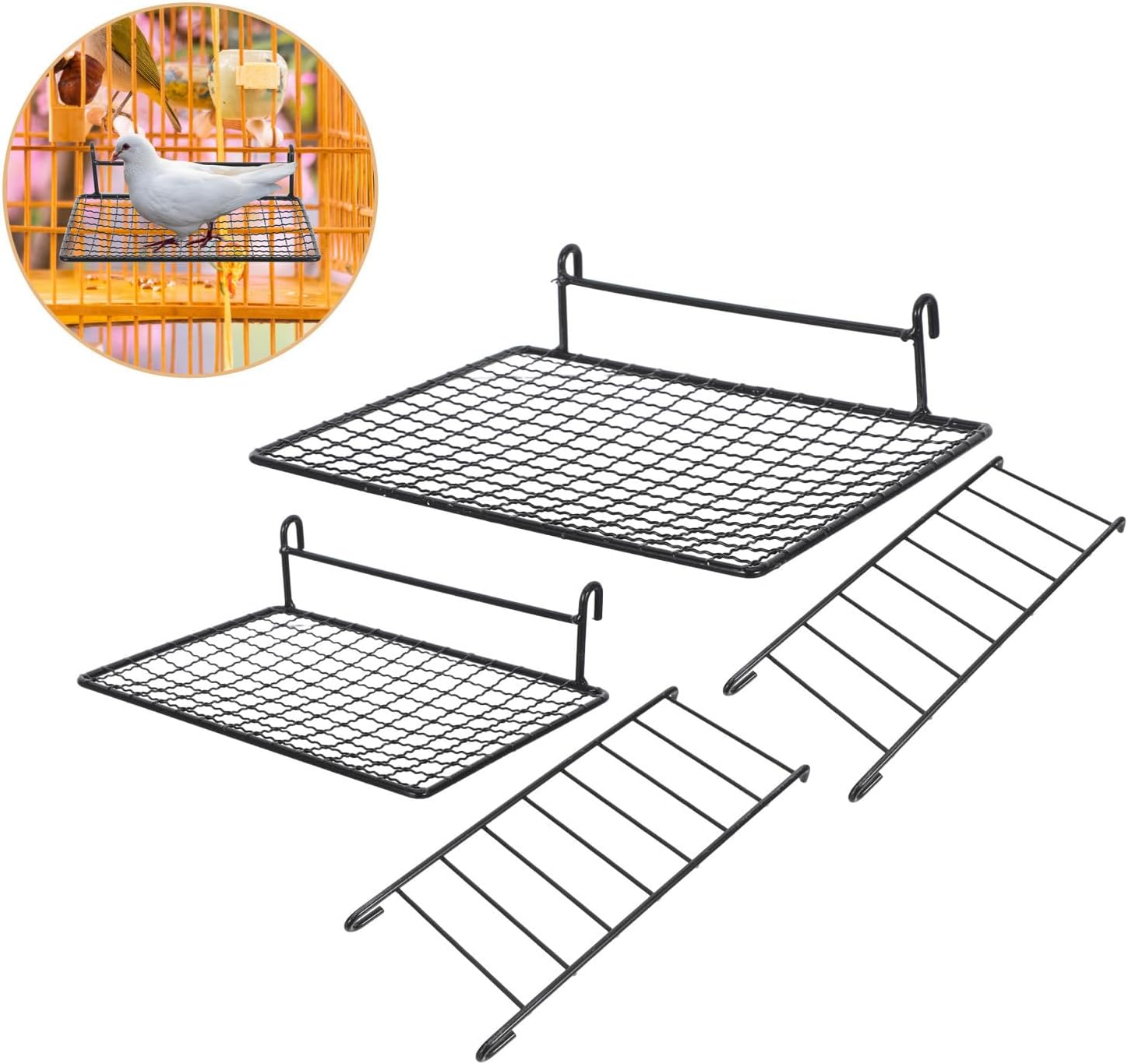 Vaguelly Bird Perch Platform with Climbing Ladder for Parrots and Small Animals, Stainless Steel Cage Stand with Grid Mesh Structure, Space Saving and Sturdy Construction Bird Cage