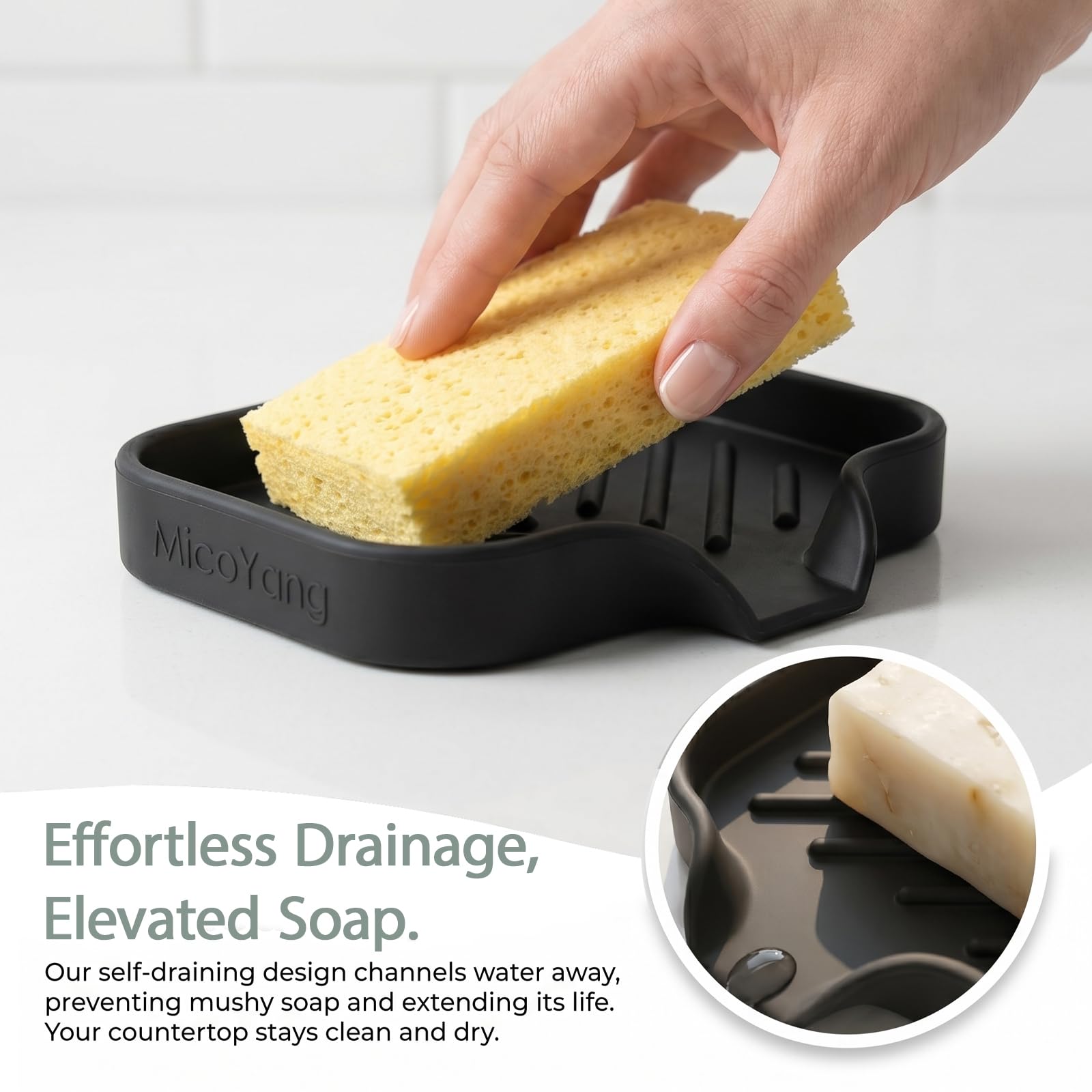 Black Silicone Soap Dish with Drain Spout U464