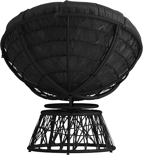Miniatura 9 de Merrick Lane Foley Papasan - Silla giratoria para patio, marco de mimbre tejido negro, cojín negro extraíble para todo tipo de clima