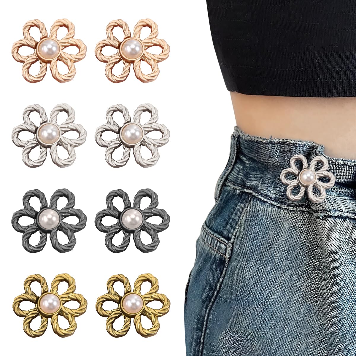 8 Set Pant Waist Tightener Buttons Pins for Loose Jeans, 2026 New Adjustable Waist Buckle Extender Set Pants Clips