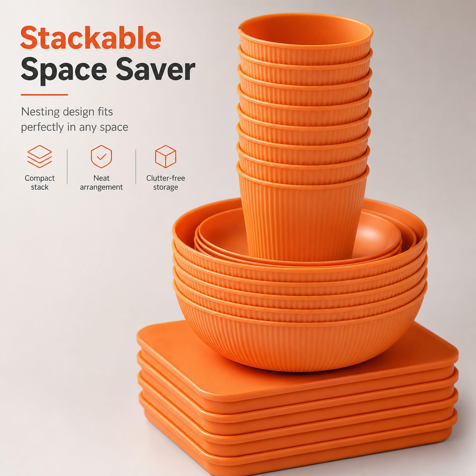 Juego deVajilla de Camping Reutilizable 8 Personas con Caja | Apto para Microondas y Lavavajillas, Duradero, Portátil, Antideslizante, Apilable, Ideal para Picnics Fiestas Viajes