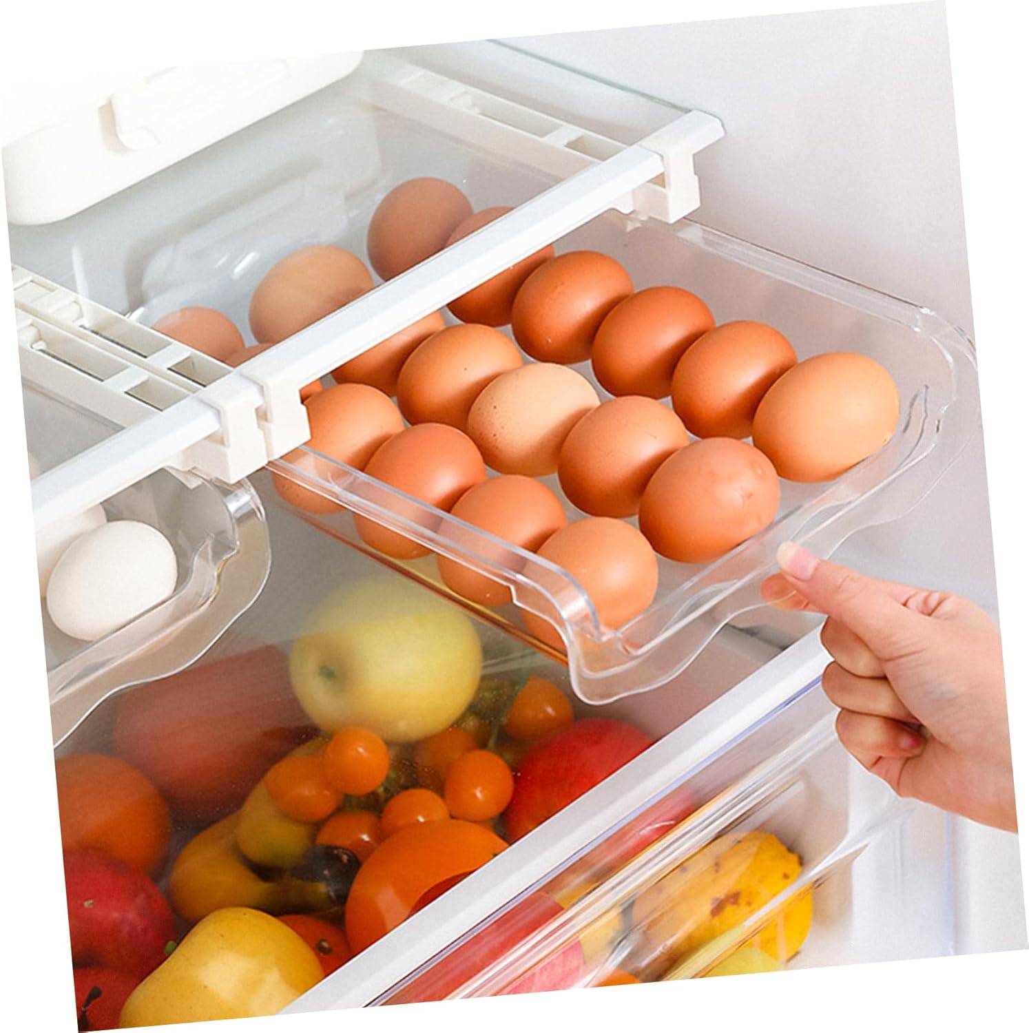 Housoutil 1set Hanging Crisper Egg Freshness Keeper Fridge Storage Box for Eggs Sturdy and Stackable Kitchen Goods