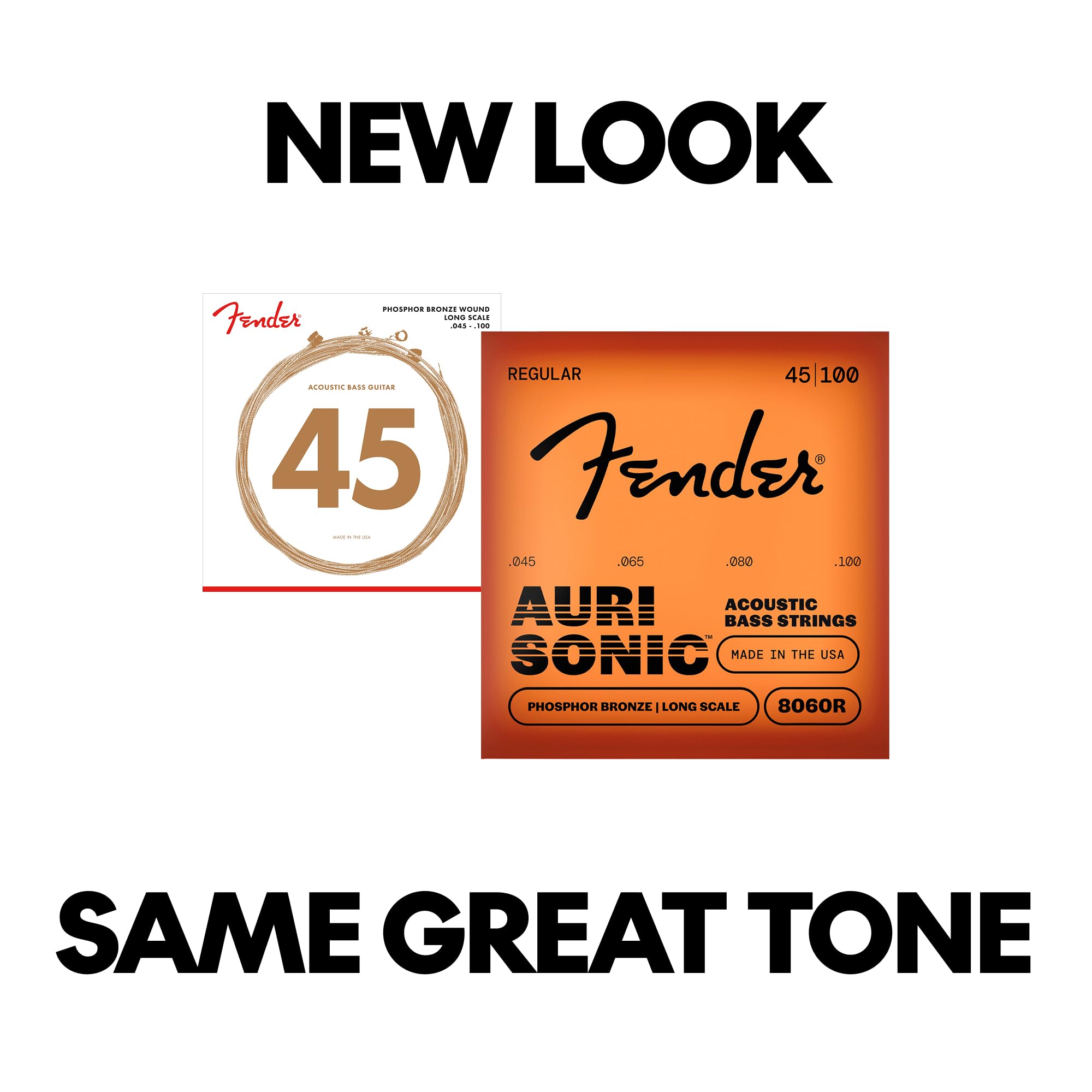Fender Acoustic Bass Strings, Phosphor Bronze, Long Scale, .45-.100 Gauges, (4)