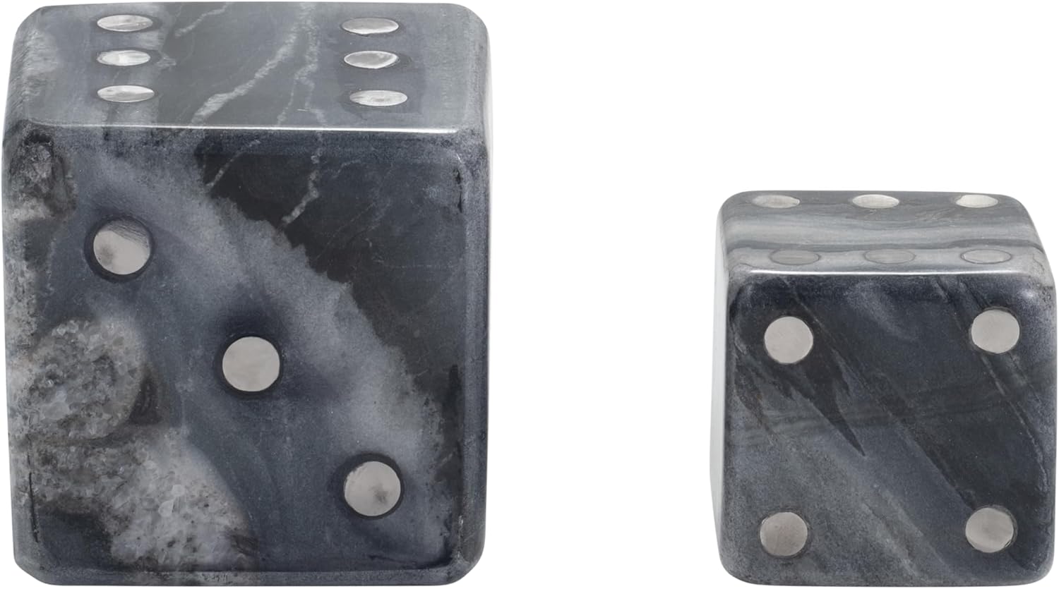 Decorative Marble Dice for Home Decor - Artistic Game Ornaments for Office Desk, Living Room Decor, or Coffee Table Accent - Modern Dice for Shelf Styling or Bathroom Decor - Set of 2, 4", 3", Gray