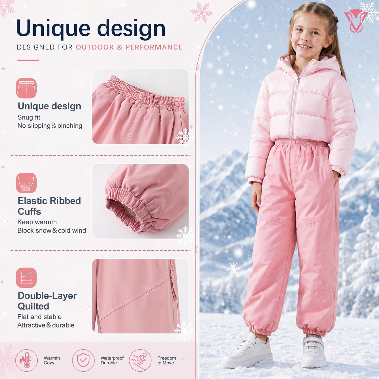 UVIPC Toddler Infant Snow Pants Boys Girls Waterproof Winter Ski Pant