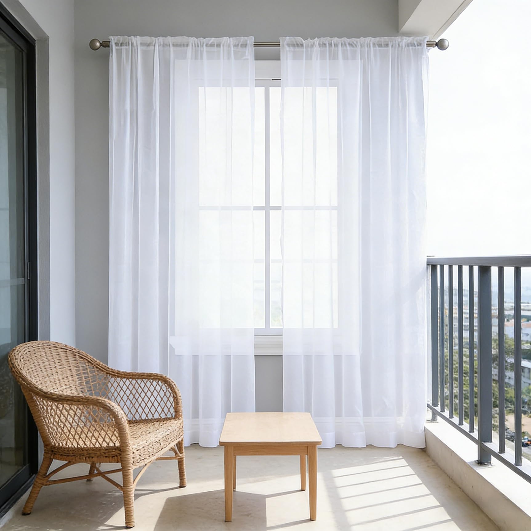 Visillos sin arrugas y fáciles de limpiar de 136x120 cm para ventanas