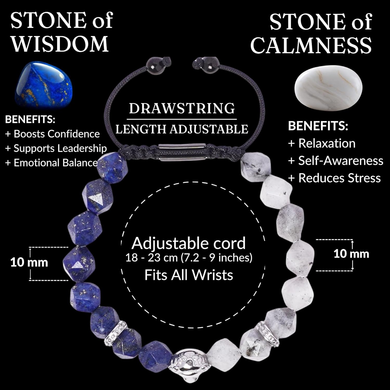 Lion King Bracelet Gift for Men, Bracelet for Men with Silver Lion Head Bead, Adjustable Beaded Bracelet - Image 3