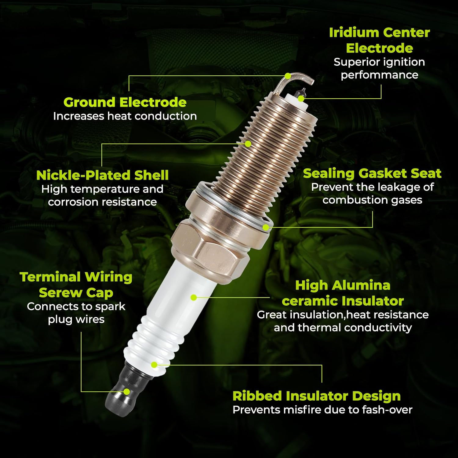 Iridium Spark Plugs 16 Pack 4469 LFR5AIX-11 - Compatible with Chrysler Dodge Jeep Ram Infiniti Nissan Fits for 2002 2003 2004 2005 2006 Replaces BY481LFR5A, MZ602090