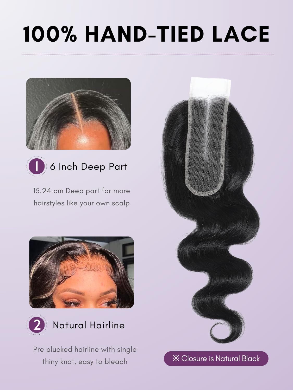 Black With Platinum Blond Highlight Bundles and 2x6 HD Lace Closure Body Wave Human Hair, 12A Balayage Ombre Skunk Stripe 3 Bundle With Long Deep Part Natural Black 2x6 Kim K Closure 10 12 14+10
