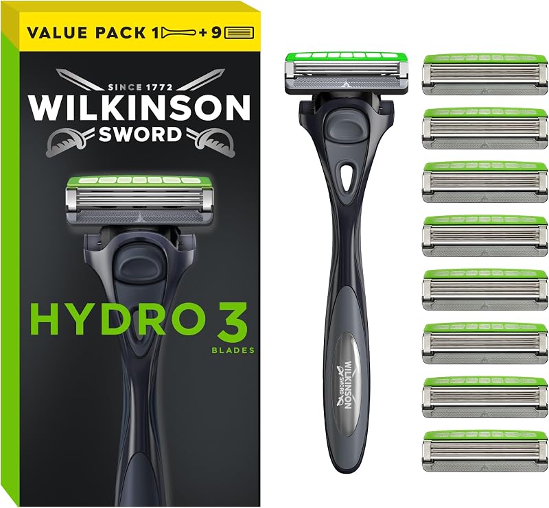 Aparelho de barbear Wilkinson Sword Hydro 3 com cabo e 9 recargas de lâminas