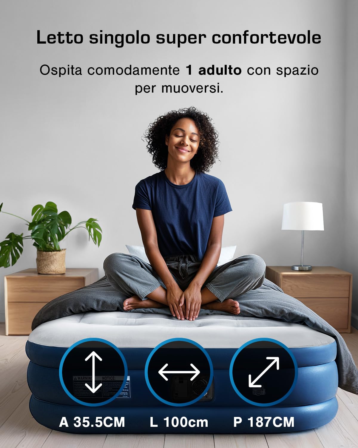 Active Era Materasso Gonfiabile Singolo con Pompa Elettrica Integrata, Rialzato e con Cuscino Integrato, Dimensioni di 99 X 188 X 36.5 cm