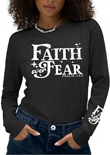 Christian Long Sleeve Shirts for Women Christian Graphic Tees Religious Sayings Inspirational Tee Tops
