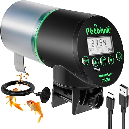 Miniatura 9 de Alimentador automático de peces para acuarios, dispensador automático de alimentos para peces recargable con cable de carga USB, pantalla LCD
