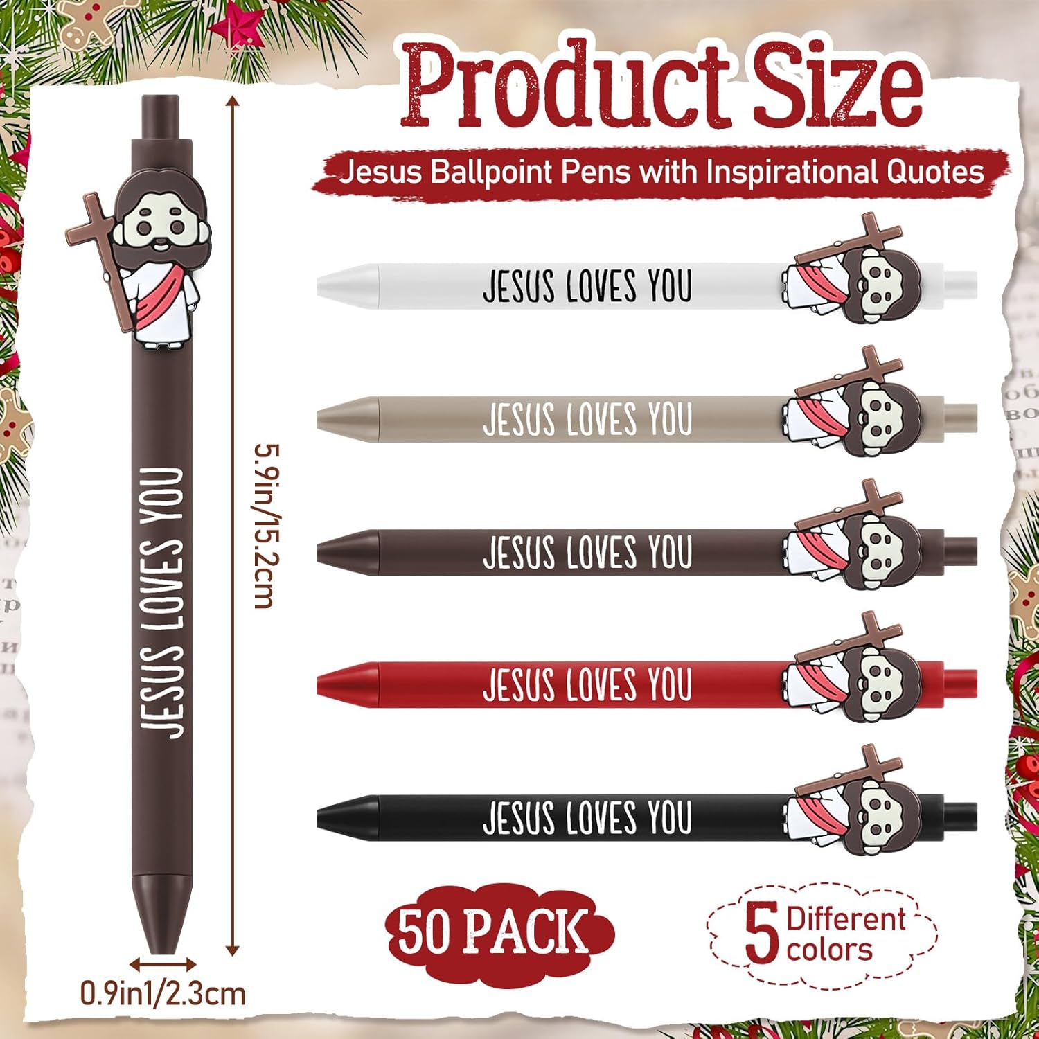 Sayglossy 50 Sets Christian Gifts Bulk Bible Verse Ballpoint Pens Jesus Loves You Gifts Christian Pens with Prayer Cards Religious Church Fathers Day Supplies for Office Coworker Staff Employee Team