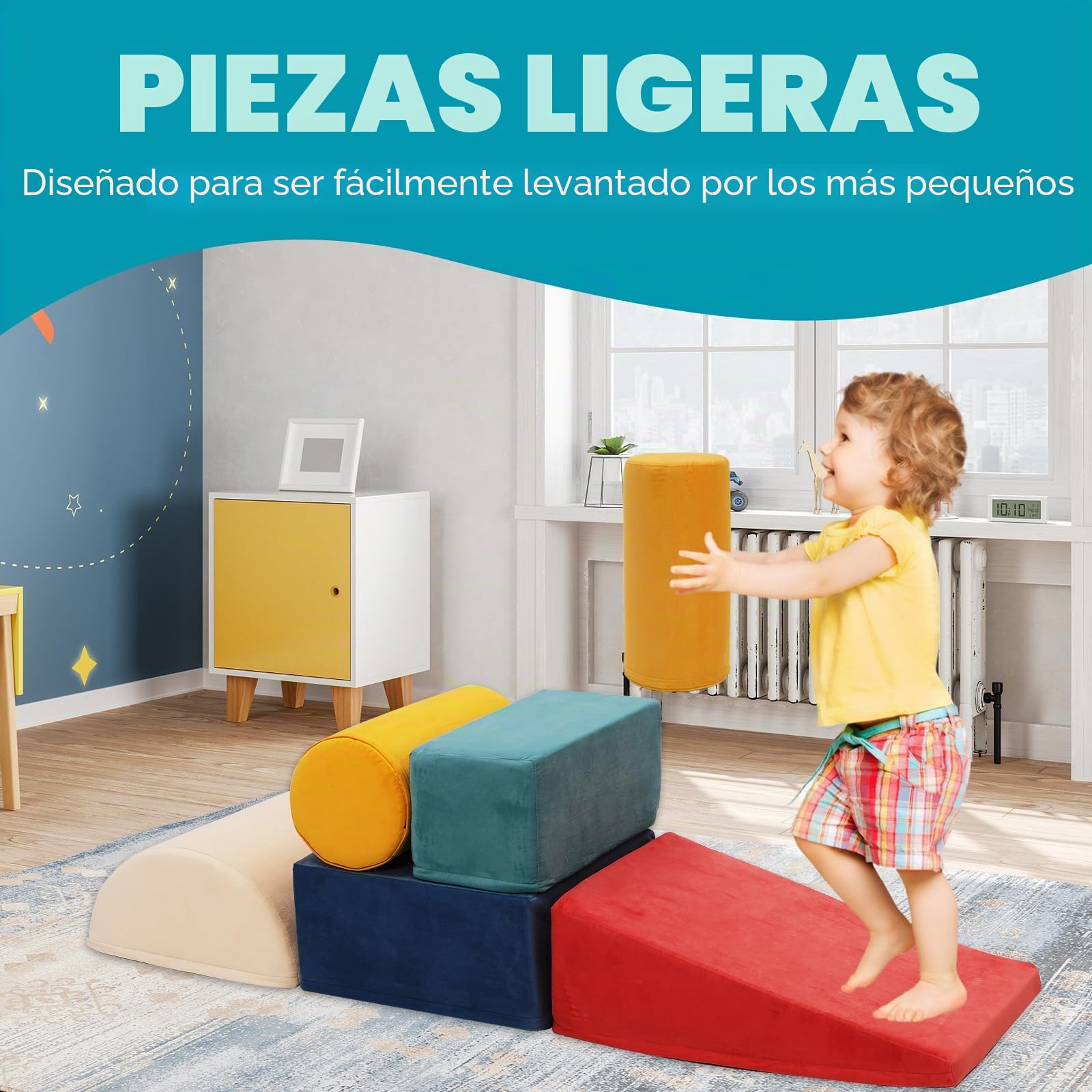 Bloques de Espuma, Juego Psicomotricidad de 5 Bloques para Pequeños, Juguetes de Construcción Pila Escalar Gatear, Suaves para Aprendizaje Temprano Habilidades Motoras, Multicolor