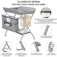 Vista 5 de Portable Baby Changing Station with Adjustable Height - Foldable Diaper Table with Wheels,Waterproof Pad, Safety Belt & Large Storage Racks, Ideal