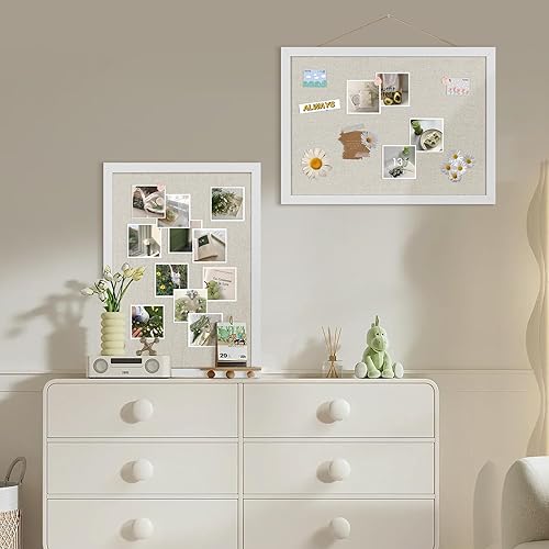 Miniatura 3 de Yettsoy Tablero de anuncios de corcho de 16.7 x 11 pulgadas, pequeños tableros de corcho de lino con marco para paredes, bonito tablero de visión