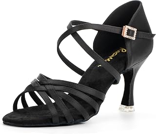 RoseMoli Women's 3" Satin Latin Salsa Dance Shoes - Professional Ballroom Heels with Suede Sole, Gel Cushion & Flexible Design