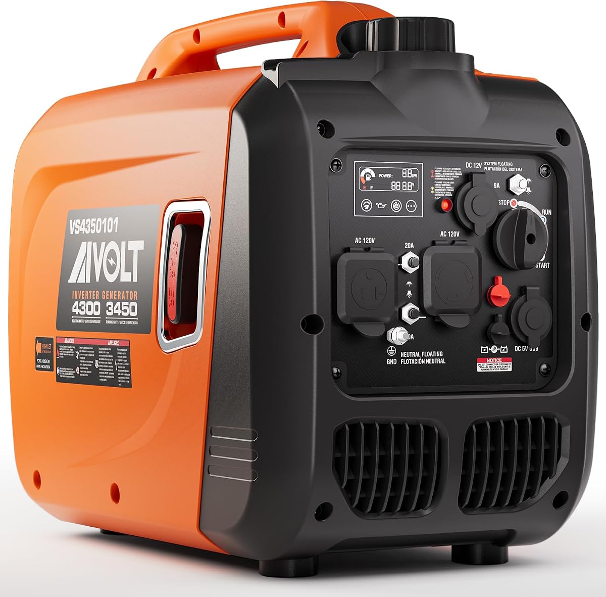 4300W Inverter Generator Gas Powered Quiet RV Generator for Camping | 3450W Running. 60dBA Super Quiet. <3% THD Clean Power. CO Auto-Shutoff. 5.5h ECO Mode. Parallel Ready. EPA Compliant.