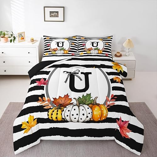Erosebridal Personalized Initial Letter U Comforter Set Cute Alphabetic Bow Bedd