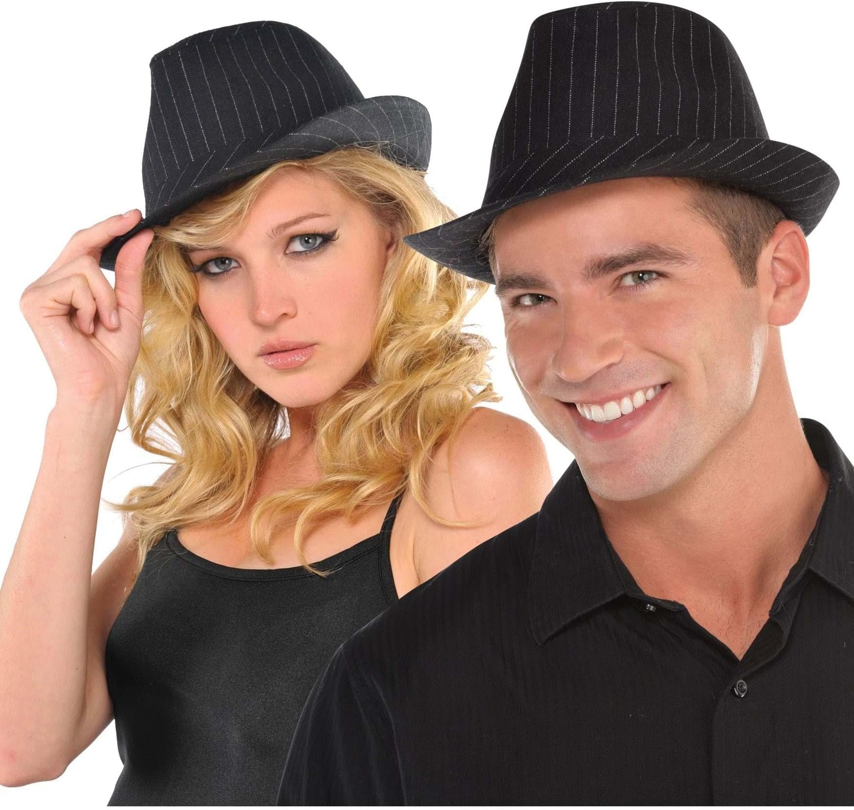 Amscan Women Pinstripe Fedora Hat, Black, 1 Pc