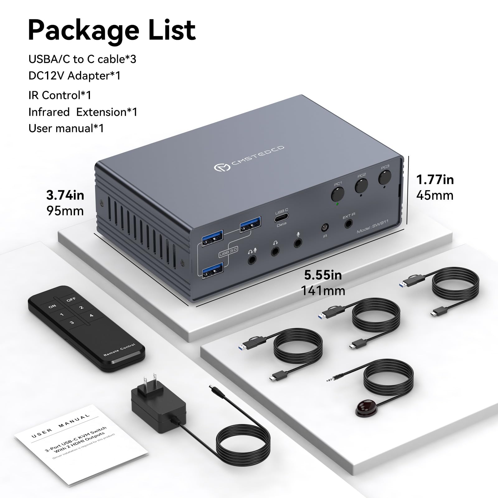 VEDINDUST 4K 120Hz KVM Switch Docking Station per 2 Laptop e 2 Monitor, Dock Thunderbolt con 2 Porte USB-C MST 1G, Ethernet 1G, Porta per Cuffie e Microfono, supporto per la Modalità Estesa