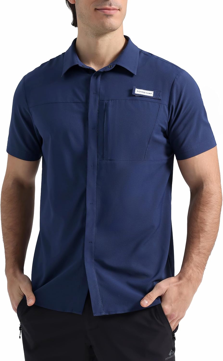 Pioneer Camp Men Fishing Shirts with Zipper Pocket UPF 50+ Lightweight Casual Short Sleeve Button Down Shirts for Men Hiking