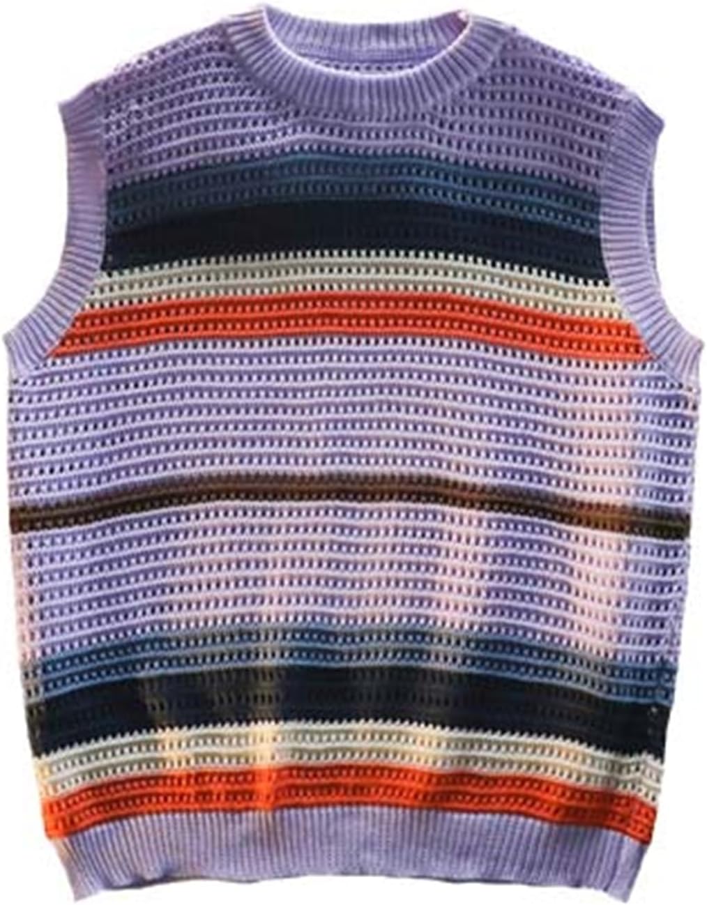 Sweater Vest Men O-Neck Y2k Clothes Striped Panelled Hollow Out Knitwear All-Match Streetwear Summer Teens