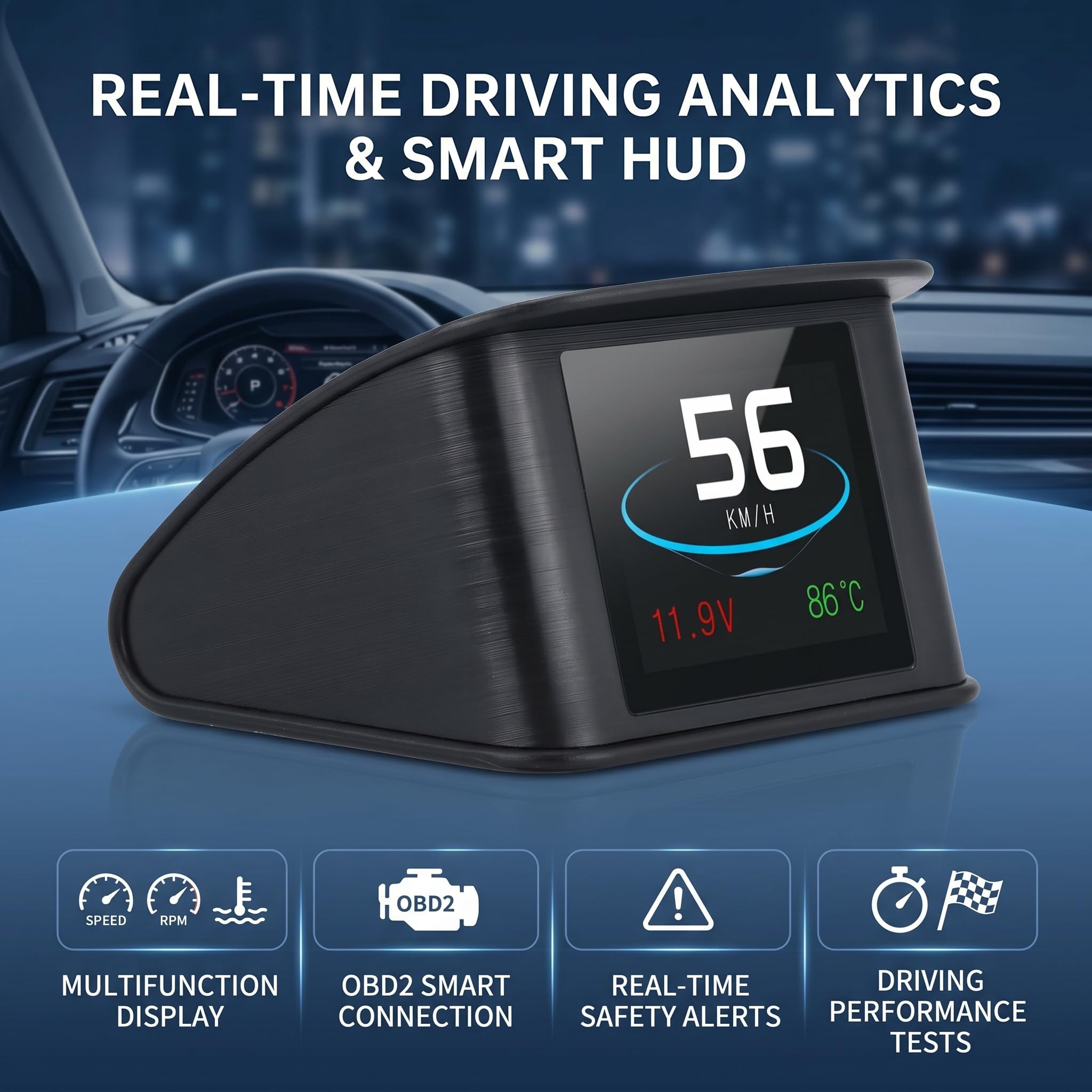 Pantalla HUD para Automóvil, P10 Pantalla Universal HUD para Automóvil Head Up Display OBD2 Advertencia de Velocidad RPM Proyector de Consumo de Combustible
