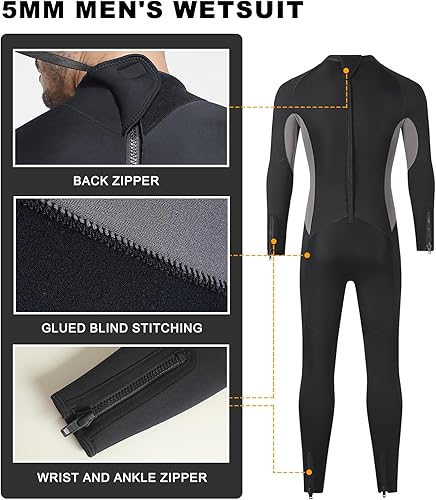 Miniatura 4 de DEHAI Traje de neopreno de 0.197 in para hombre, con capucha, manga larga, cremallera frontal, traje de baño térmico en agua fría, mantiene el calor