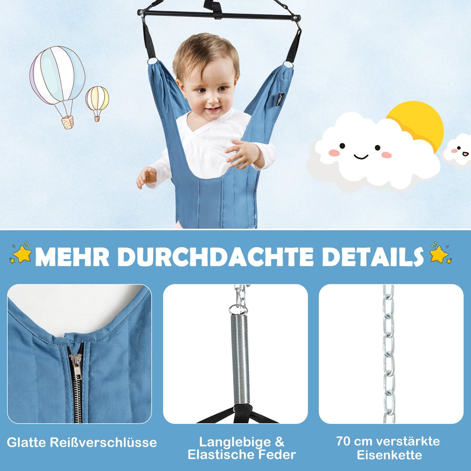 COSTWAY Baby Türhopser längenverstellbar, Tür Schaukel, Türrahmen Jumper inkl. Türklammer, für Kleinkinder von 6-12 Monate (Blau)