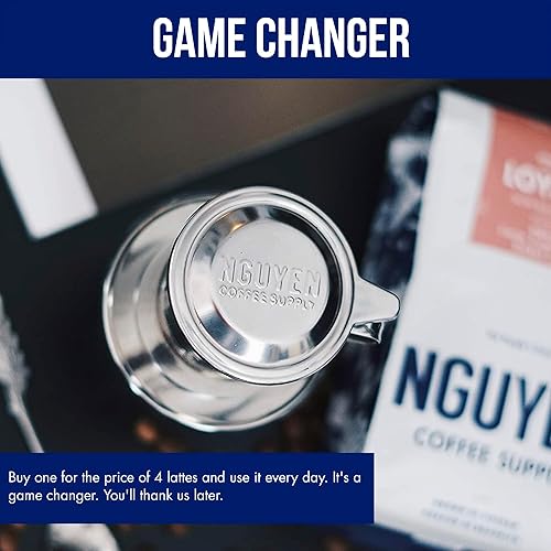 Miniatura 5 de Nguyen Coffee Supply - Filtro Phin original Cámara de acero inoxidable de 4 oz de diámetro de placa de 3.25 pulgadas, taza perfecta de café Phin