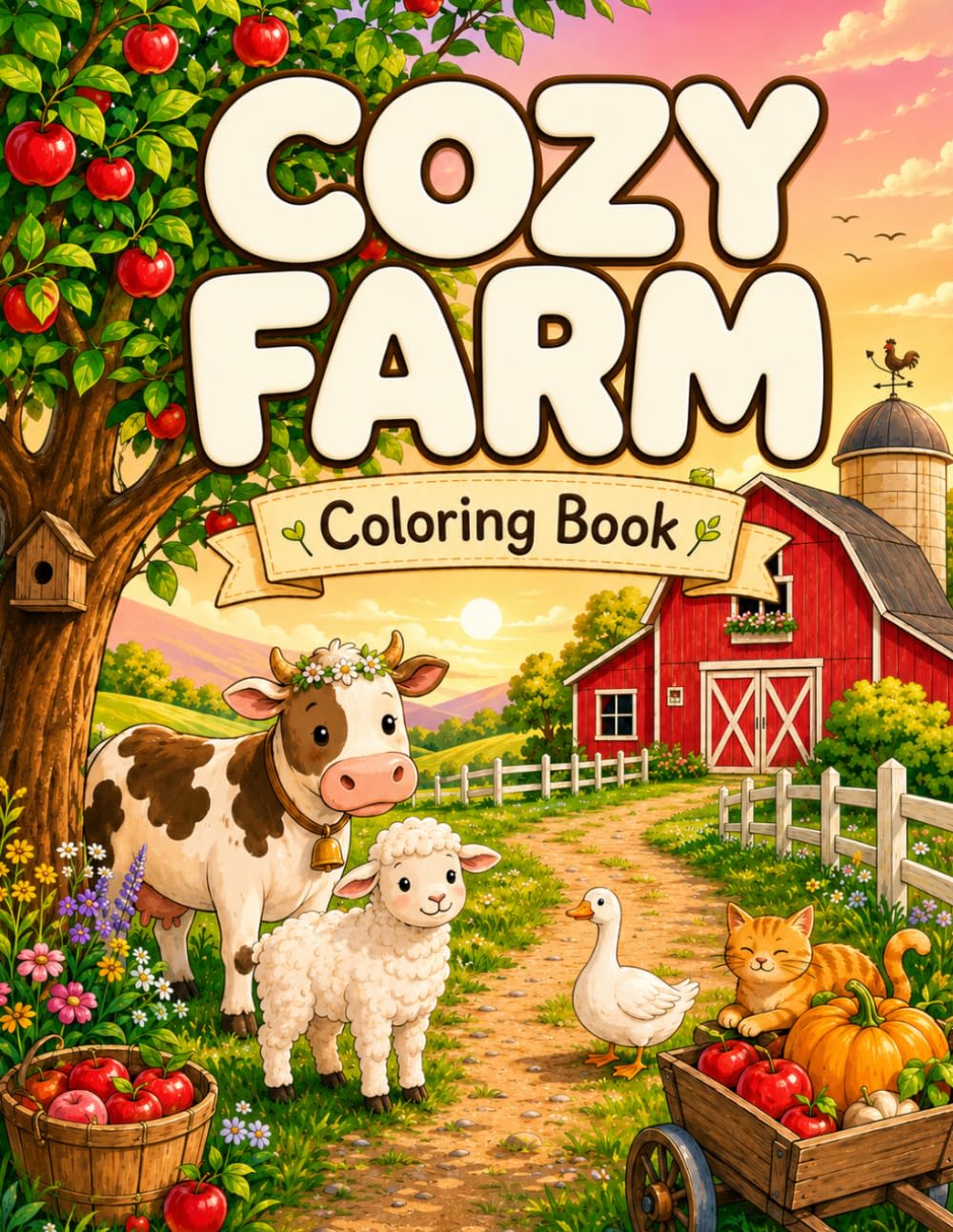 Cozy Farm Coloring Book: Simple Bold Barnyard Animal Scenes, Peaceful Country Days, and Gentle Rural Moments for Kids, Teens, and Adults