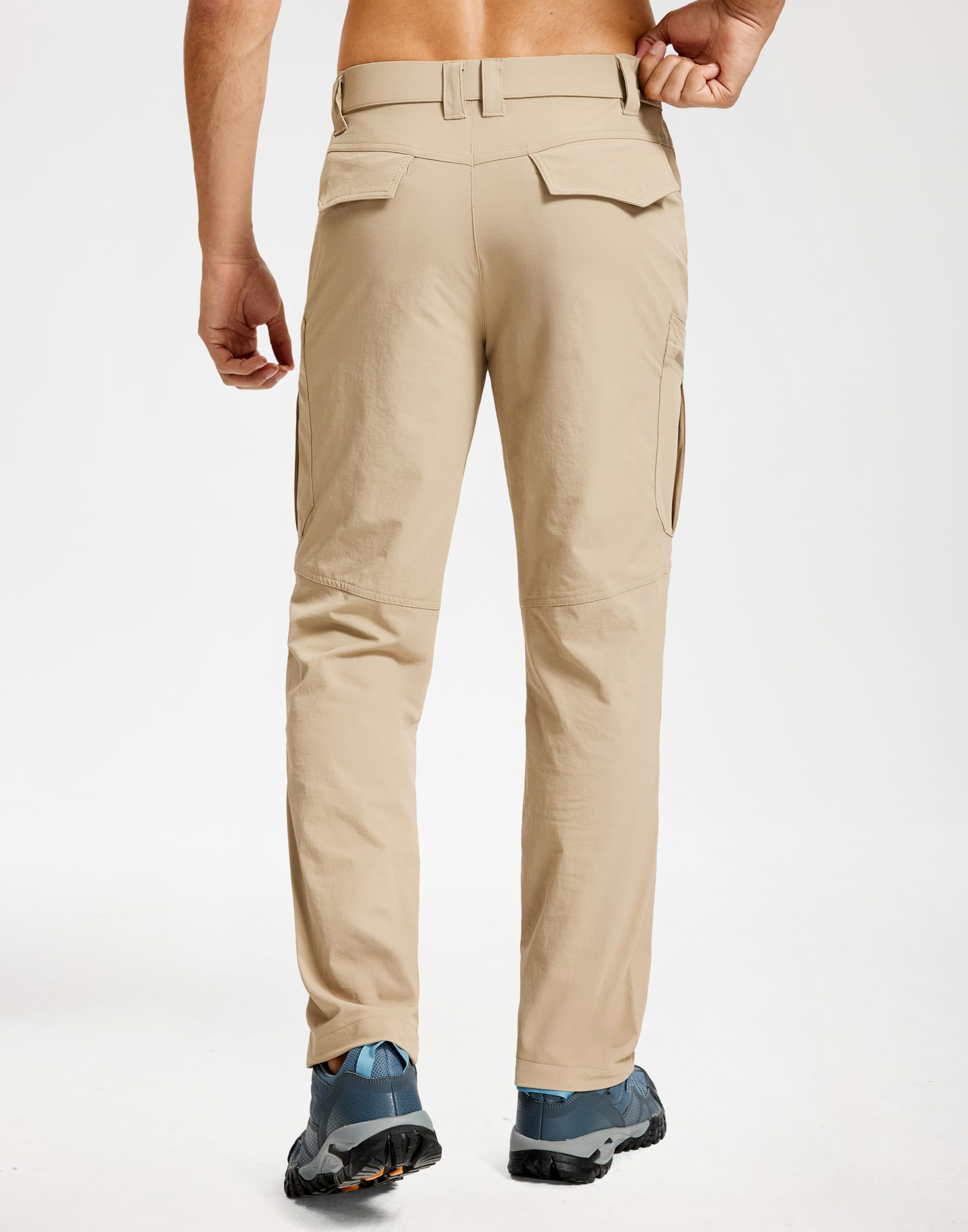 Men's Hiking Pants Lightweight Waterproof Nylon Cargo Work Pants Quick Dry Stretch Travel Fishing Pants 6 Pockets Khaki