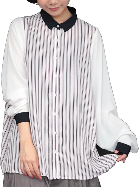 Amazon ノーブランド品 オシャレウォーカー ストライプシフォンブラウス オフ オフ シャツ ブラウス 通販