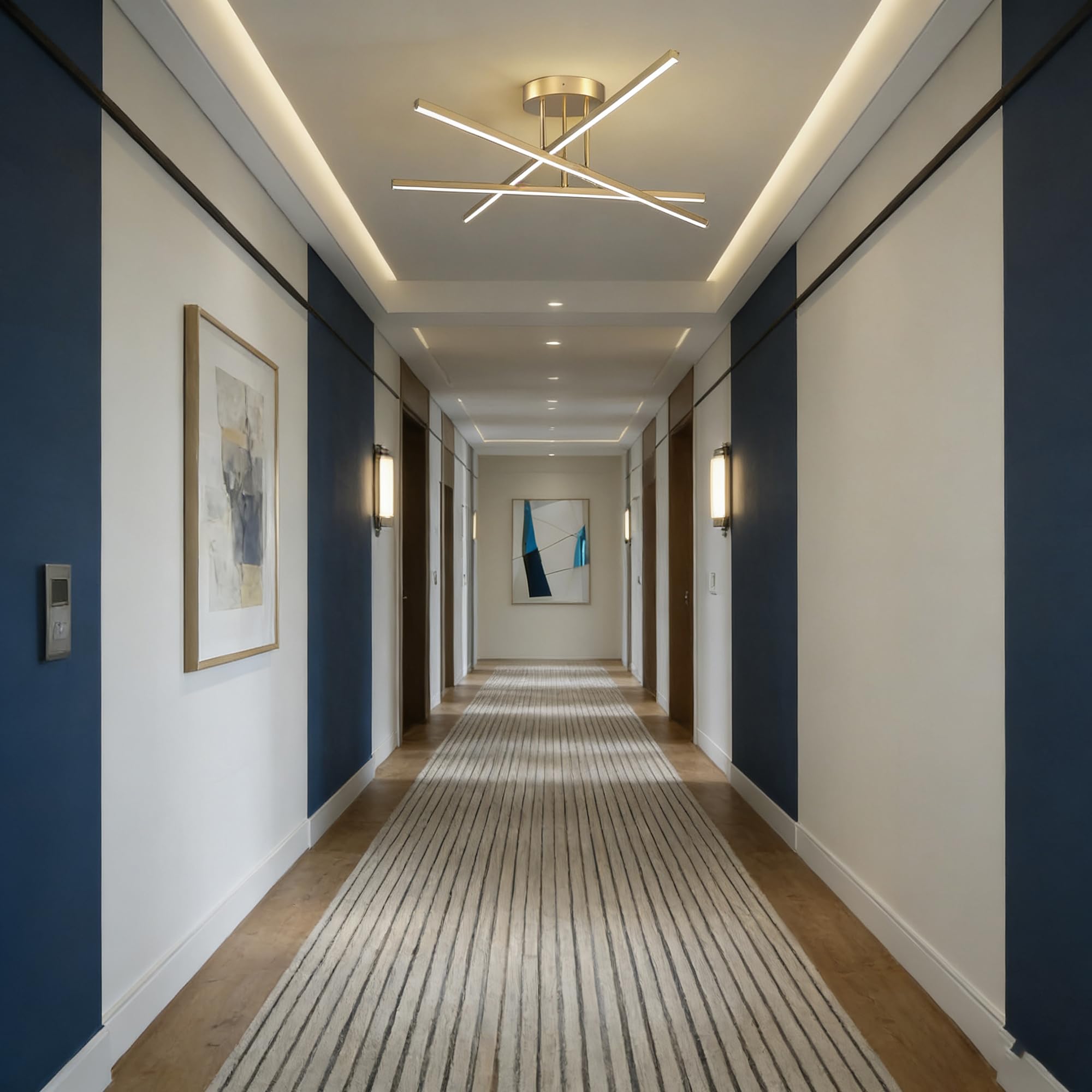 Lámpara de techo LED cruzada 60cm dorada 24W luz blanca cálida 3000K, plafón minimalista 2400lm para salón cocina comedor pasillo oficina