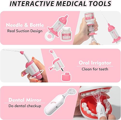 Miniatura 2 de Liberry Kit de médico de juguete para niños pequeños de 3, 4, 5 años, juego de 22 piezas para dentistas con bolsa médica y herramientas dentales,