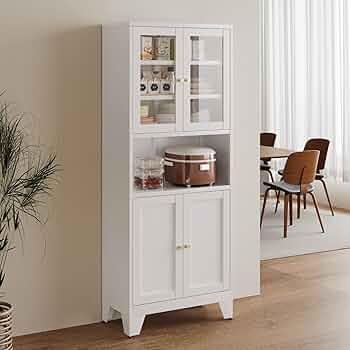 Amazon｜Boegica 食器棚 鋼製 キッチン収納 ガラス扉付き 幅70×奥行35