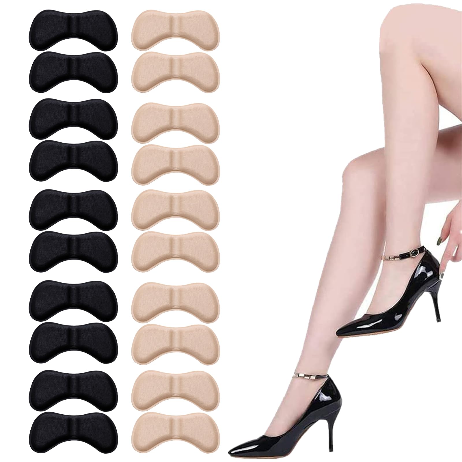 20Pcs Shoe Bite Protector for Woman, Heel Pads for Pain Relief, Double-Layer Non-Marking Self-Adhesive, 10 Pairs (Black+Pale Apricot), Premium Comfort & Protection for High Heels, Flats, and Dress Shoes-image-23